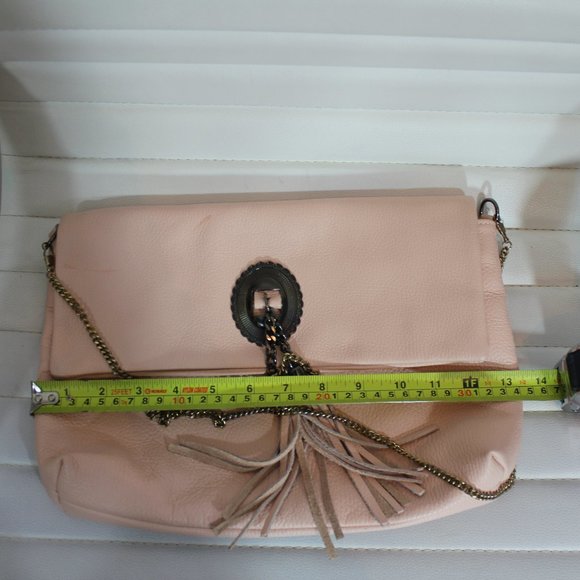 Borse In Pelle Genuine Leather Italy Crossbody bag Peach Made in Italy 13"x10" - Picture 6 of 11